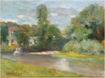 Au bord de la rivière, Huile sur toile, 10'' x 13½''<span class="sold">vendu</span>