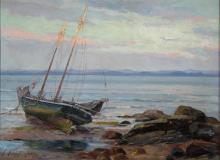 Bateau à marée basse, Huile sur toile, 16'' x 22''<span class="sold">vendu</span>