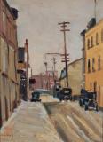 Street in Montreal, 1931, Huile sur bois, 18'' x 12''<span class="sold">vendu</span>
