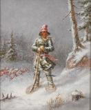 Chasseur dans le blizzard, Huile sur toile, 11'' x 9''<span class="sold">vendu</span>