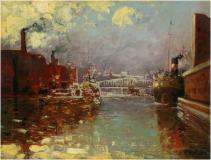 Chicago River, 1909, Huile sur panneau, 9'' x 11½''<span class="sold">vendu</span>