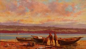 Day break, low tide, Restigouche, Huile sur panneau, 7'' x 11''<span class="sold">vendu</span>