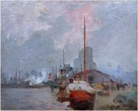 Montreal harbour, 1904, Huile sur panneau, 8½'' x 10½''<span class="sold">vendu</span>