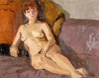 Nude on a sofa, 1958, Huile sur panneau, 25'' x 32''<span class="sold">vendu</span>