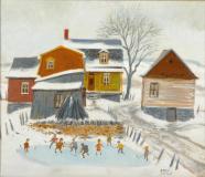 Playing hockey, Huile sur toile, 10'' x 12''<span class="sold">vendu</span>