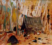 Camp de trappeur, Huile sur panneau, 18'' x 22''<span class="sold">vendu</span>