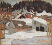Village Laurentien en hiver, 1926, Huile sur panneau, 11¼'' x 13½''<span class="sold">vendu</span>