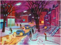 Snowy street, 1966, Huile sur papier marouflé sur panneau, 14¾'' x 19¾''<span class="sold">vendu</span>