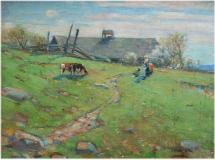 Spring at the farm, Huile sur panneau, 9¾'' x 13''<span class="sold">vendu</span>