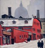 Looking up Inspector street from St-James Street, 1947, Huile sur panneau, 8½'' x 10½''<span class="sold">vendu</span>