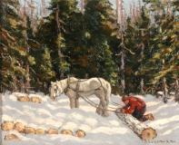 Winter logging, Huile sur panneau, 8'' x 10''<span class="sold">vendu</span>