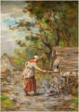 Woman baking bread, 1937, Huile sur toile, 12½'' x 9¼''<span class="sold">vendu</span>