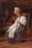 Woman sewing, Huile sur panneau, 11¼'' x 8½''<span class="sold">vendu</span>