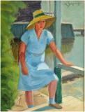 Corinne at the boat house, Huile sur panneau, 7'' x 5½''<span class="sold">vendu</span>