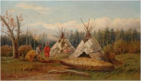 Indian encampment, 1879, Oil on canvas, 14'' x 24½''<span class="sold">sold</span>